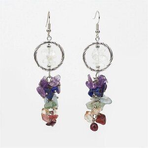 Seven Chakras Healing Gemstone Earrings with Amethyst Lapis Citrine